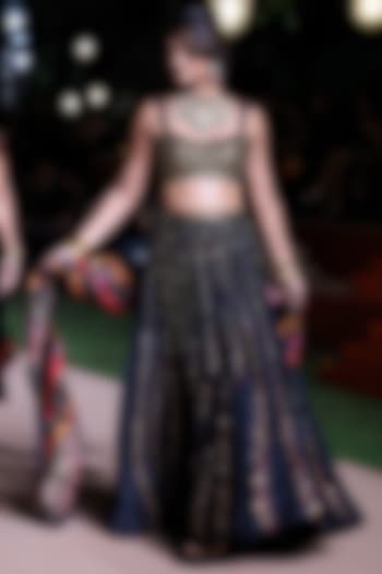 Black Raw Silk Resham Work Wedding Lehenga Set by Punit Balana at Pernia's Pop Up Shop