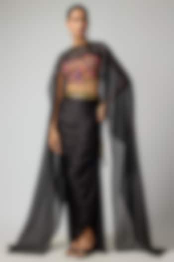 Black Satin Silk Cape Set by Punit Balana at Pernia's Pop Up Shop