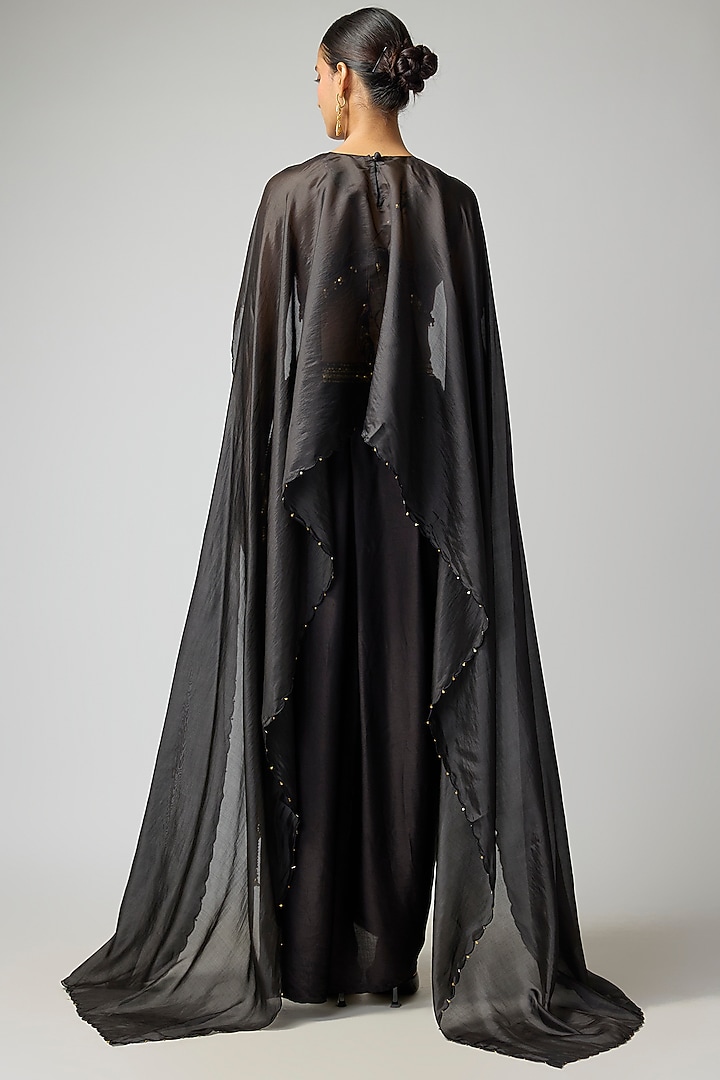 Black Satin Silk Cape Set by Punit Balana at Pernia's Pop Up Shop