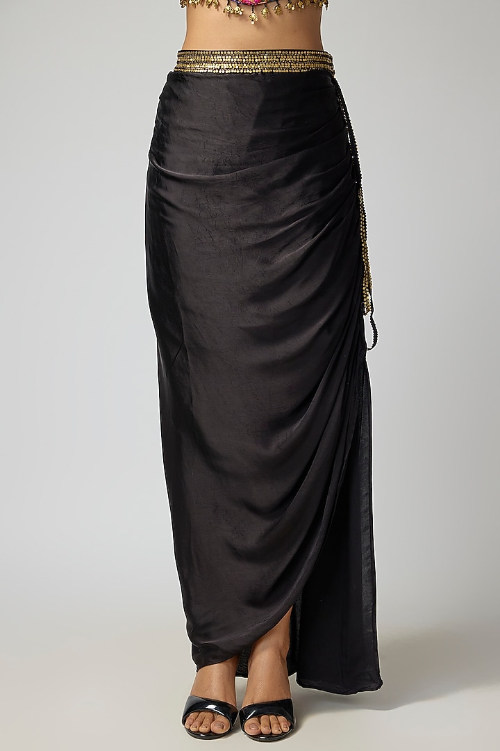 Black Satin Silk Cape Set by Punit Balana at Pernia's Pop Up Shop