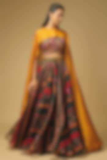 Black & Sarso Organza Printed Wedding Lehenga Set by Punit Balana at Pernia's Pop Up Shop