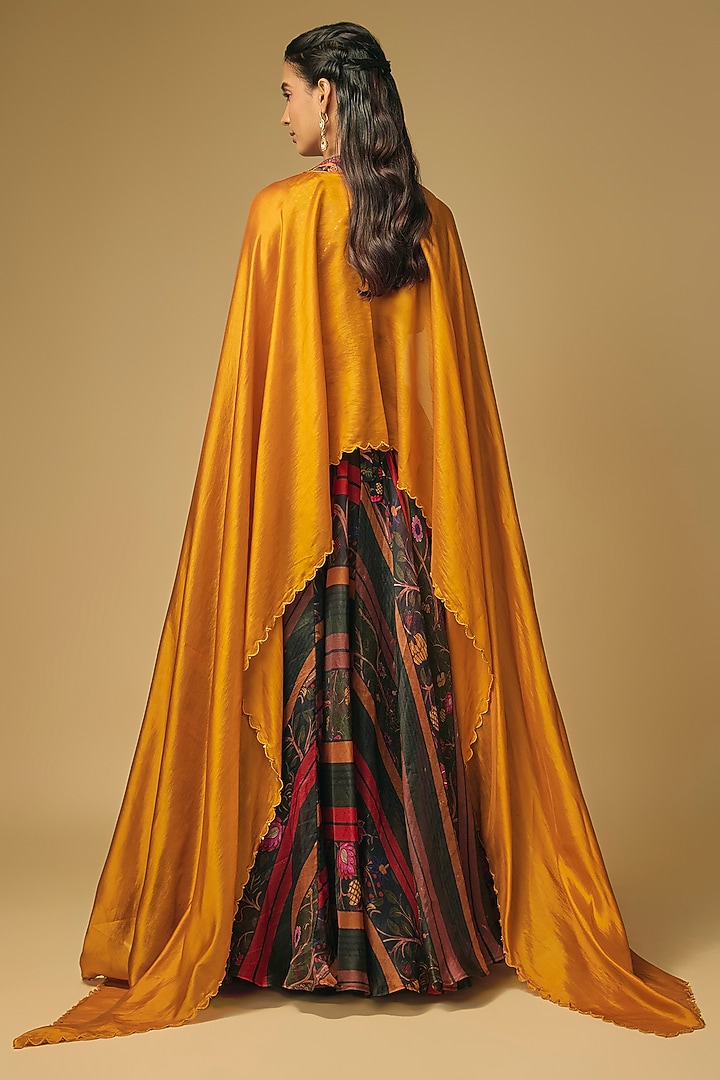 Black & Sarso Organza Printed Wedding Lehenga Set by Punit Balana at Pernia's Pop Up Shop