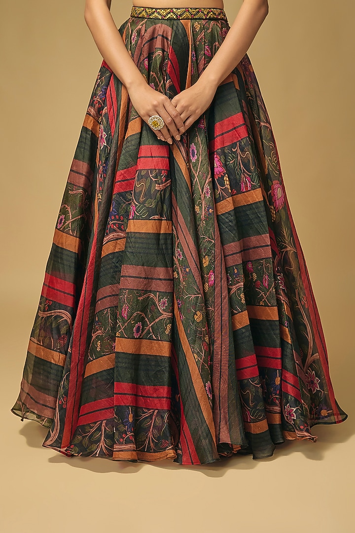 Black & Sarso Organza Printed Wedding Lehenga Set by Punit Balana at Pernia's Pop Up Shop