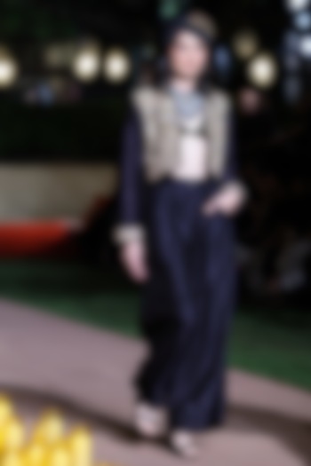 Black Raw Silk Resham Embroidered Crop Jacket Set by Punit Balana at Pernia's Pop Up Shop