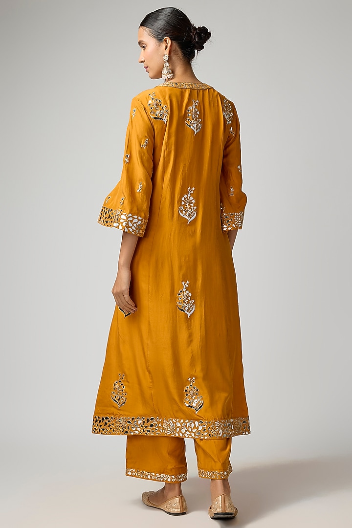 Sarso Yellow Silk Embroidered Kurta Set by Punit Balana at Pernia's Pop Up Shop