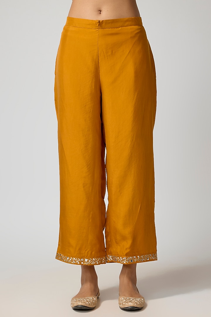 Sarso Yellow Silk Embroidered Kurta Set by Punit Balana at Pernia's Pop Up Shop