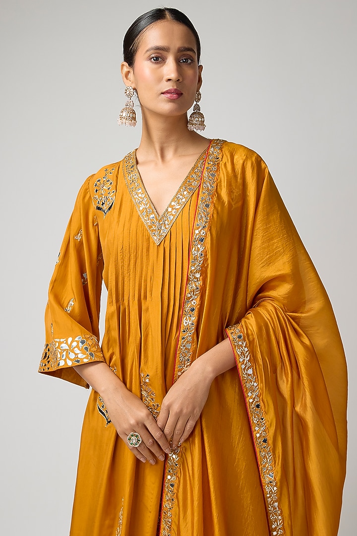 Sarso Yellow Silk Embroidered Kurta Set by Punit Balana at Pernia's Pop Up Shop