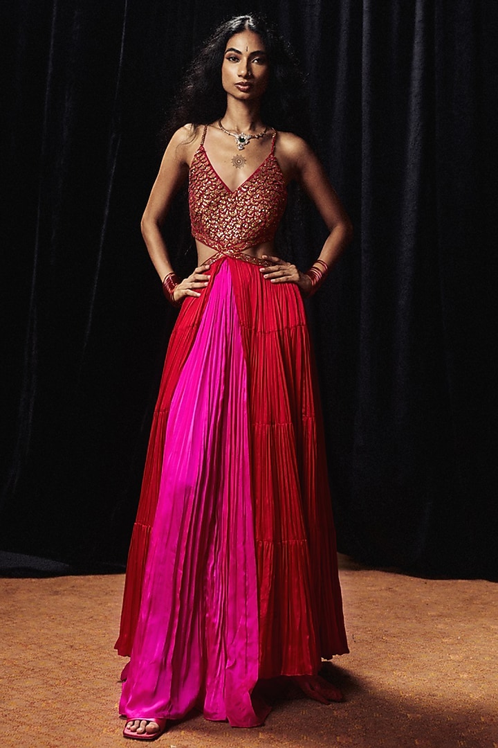 Surkh Laal Satin Silk Printed & Coin Work Cocktail Dress by Punit Balana at Pernia's Pop Up Shop