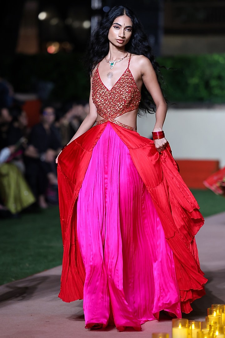 Surkh Laal Satin Silk Printed & Coin Work Cocktail Dress by Punit Balana at Pernia's Pop Up Shop