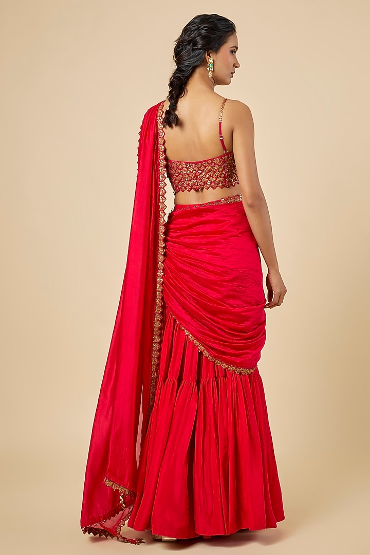 Surkh Lal Silk Gharara Wedding Saree Set by Punit Balana at Pernia's Pop Up Shop
