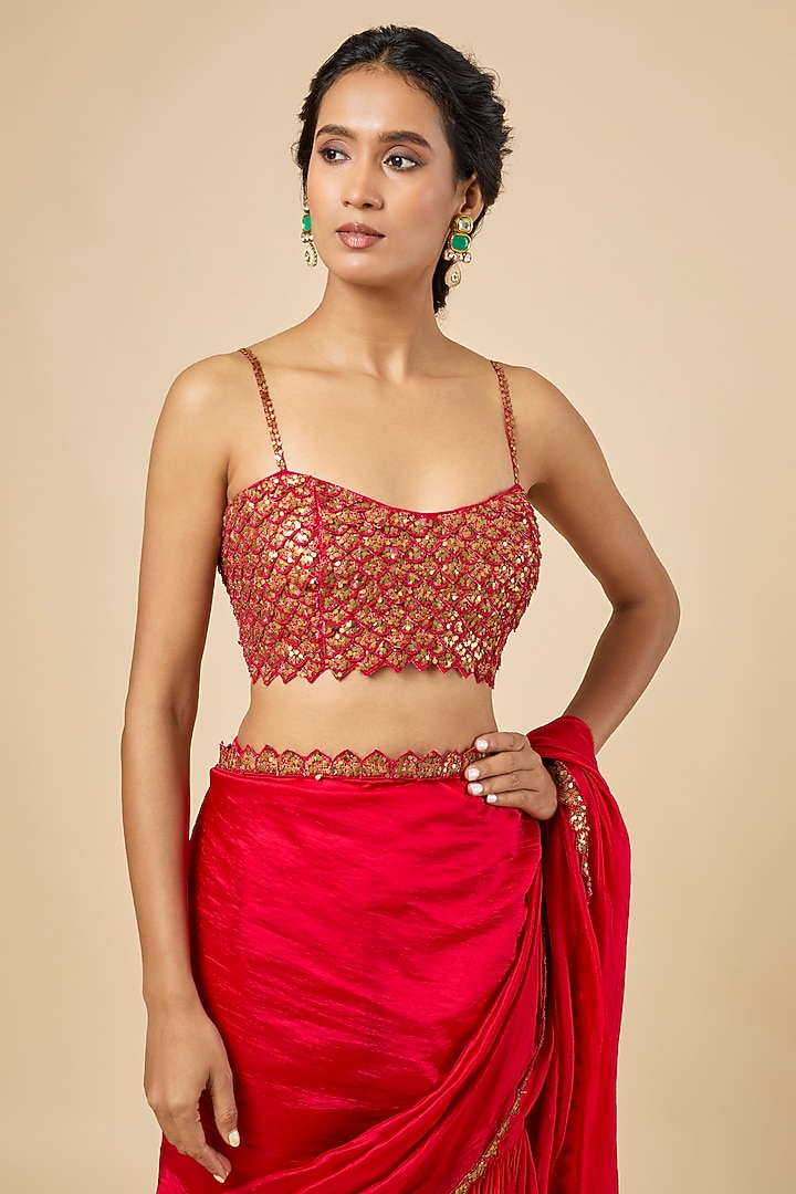 Surkh Lal Silk Gharara Wedding Saree Set by Punit Balana at Pernia's Pop Up Shop
