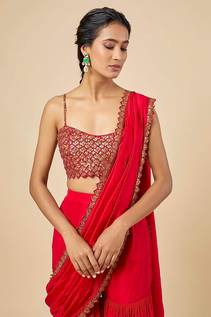 Surkh Lal Silk Gharara Wedding Saree Set by Punit Balana at Pernia's Pop Up Shop
