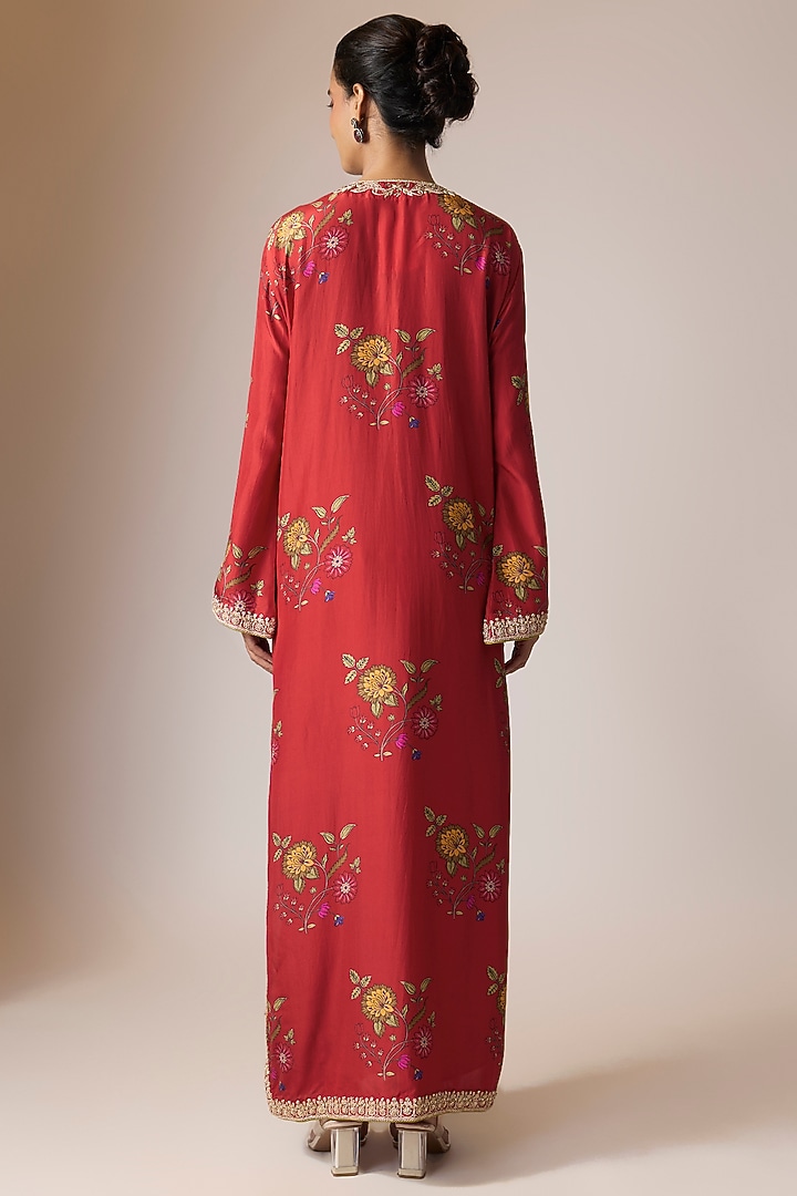 Surkh Laal Satin Silk Marodi Work & Printed Kaftan Set by Punit Balana at Pernia's Pop Up Shop