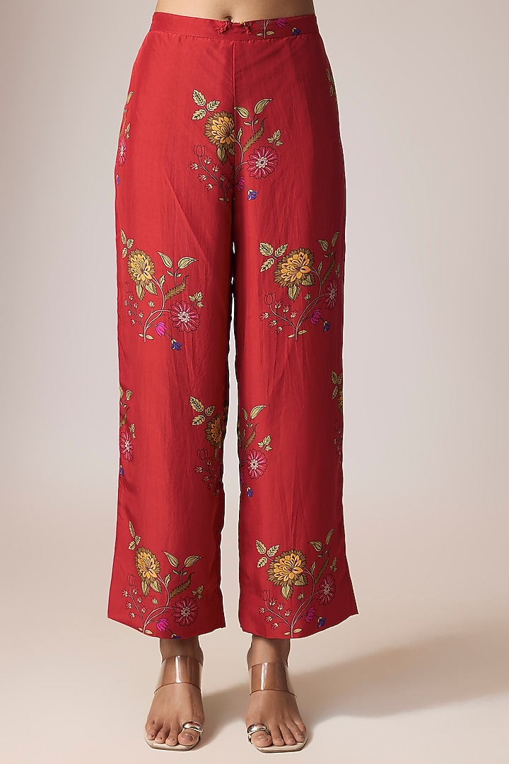 Surkh Laal Satin Silk Marodi Work & Printed Kaftan Set by Punit Balana at Pernia's Pop Up Shop