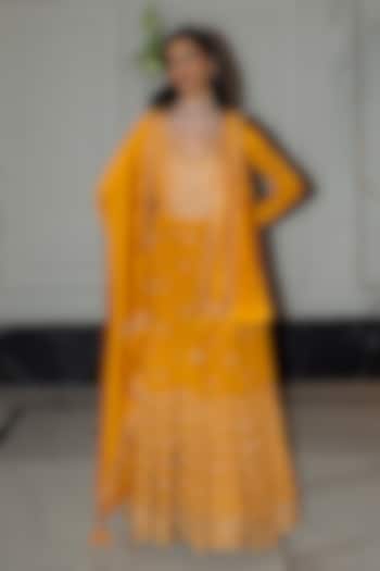 Sarso Yellow Banarasi Tissue Silk Marodi Embroidery Bridal Anarkali Set by Punit Balana at Pernia's Pop Up Shop