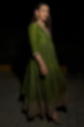 Green Banarasi Tissue Marodi Embroidered Bridal Anarkali Set by Punit Balana at Pernia's Pop Up Shop