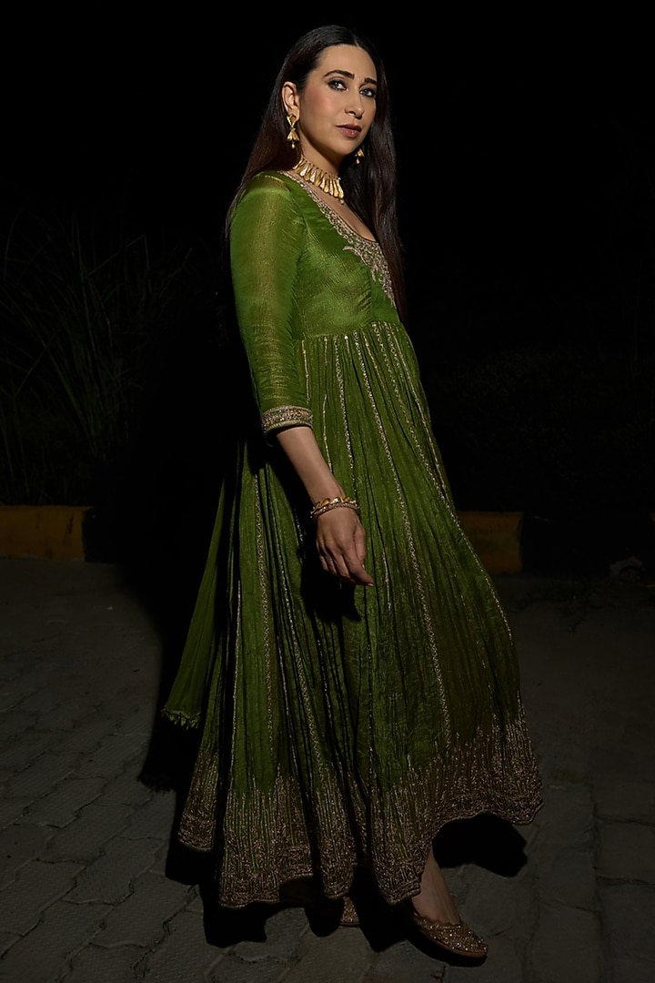 Green Banarasi Tissue Marodi Embroidered Bridal Anarkali Set by Punit Balana at Pernia's Pop Up Shop