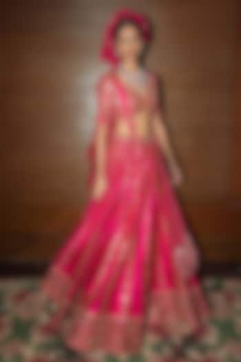 Raspberry-Colored Raw Silk Tilla Work Bridal Lehenga Set by Punit Balana at Pernia's Pop Up Shop