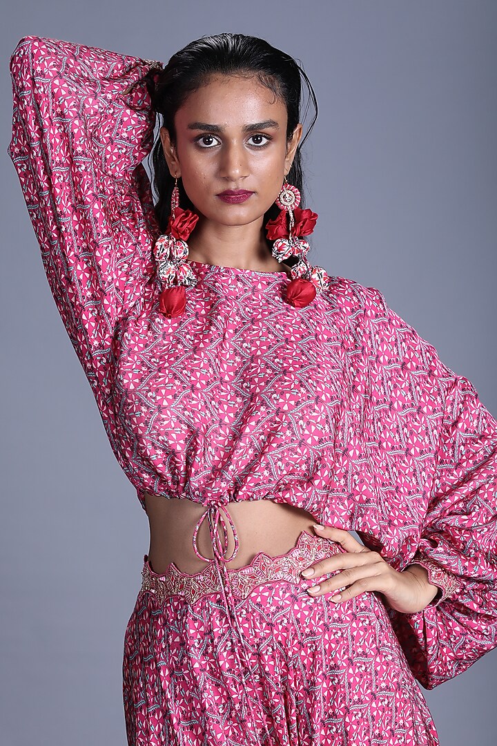 Pink Printed Top With Pants by Punit Balana at Pernia's Pop Up Shop