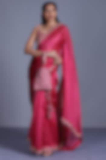 Pink Hand Embroidered Saree Set by Punit Balana