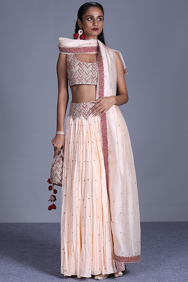 Cream Hand Embroidered Lehenga Set by Punit Balana