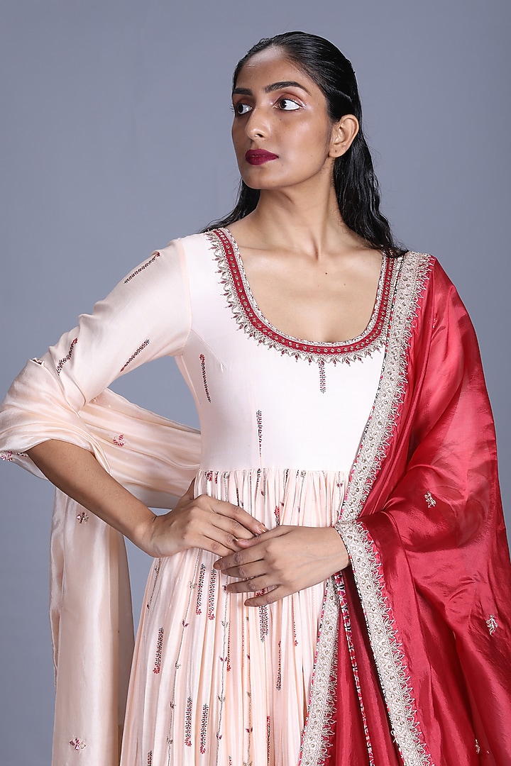 Cream Chanderi Silk Bridal Anarkali Set by Punit Balana at Pernia's Pop Up Shop