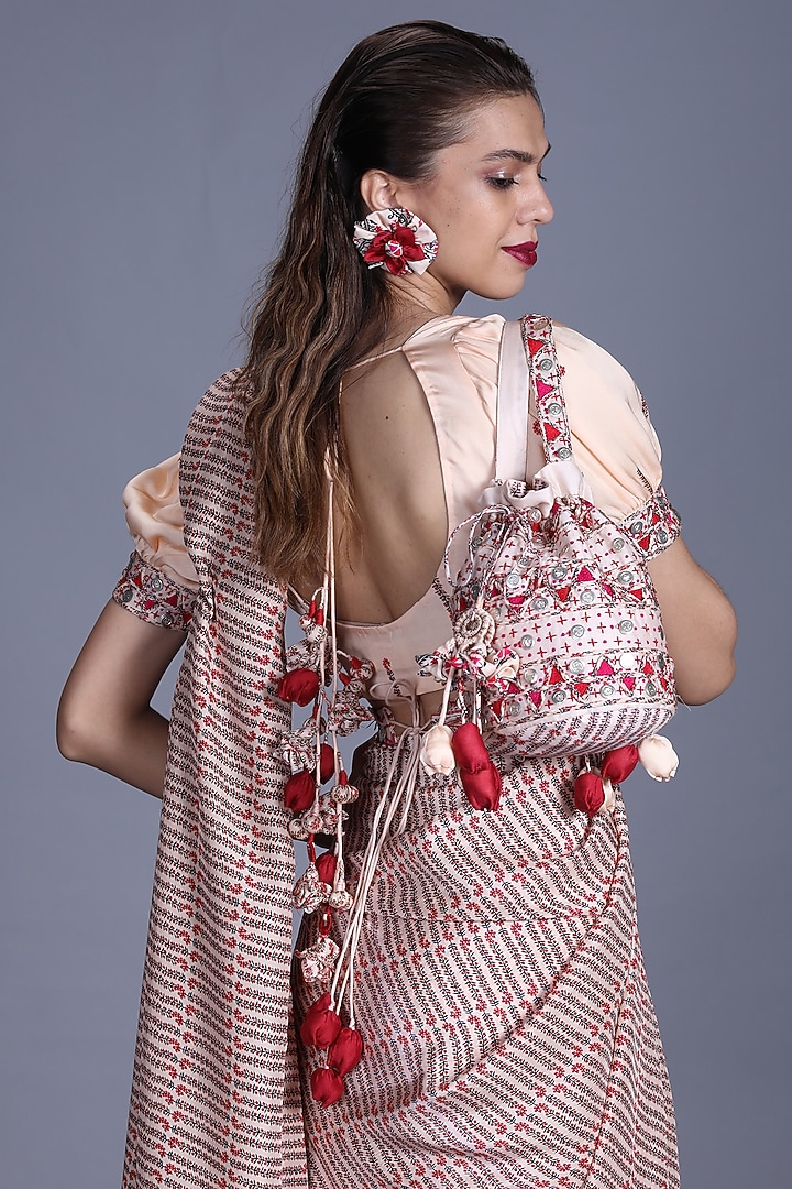 Cream Printed Party Wear Saree Set by Punit Balana at Pernia's Pop Up Shop