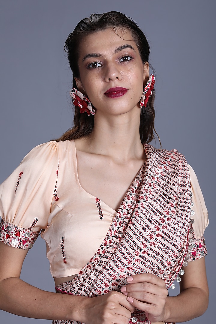 Cream Printed Party Wear Saree Set by Punit Balana at Pernia's Pop Up Shop
