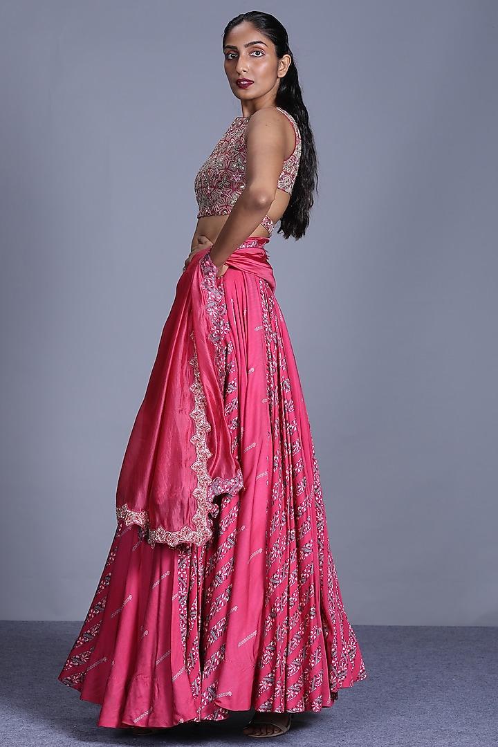 Pink Printed & Embroidered Skirt Set by Punit Balana at Pernia's Pop Up Shop