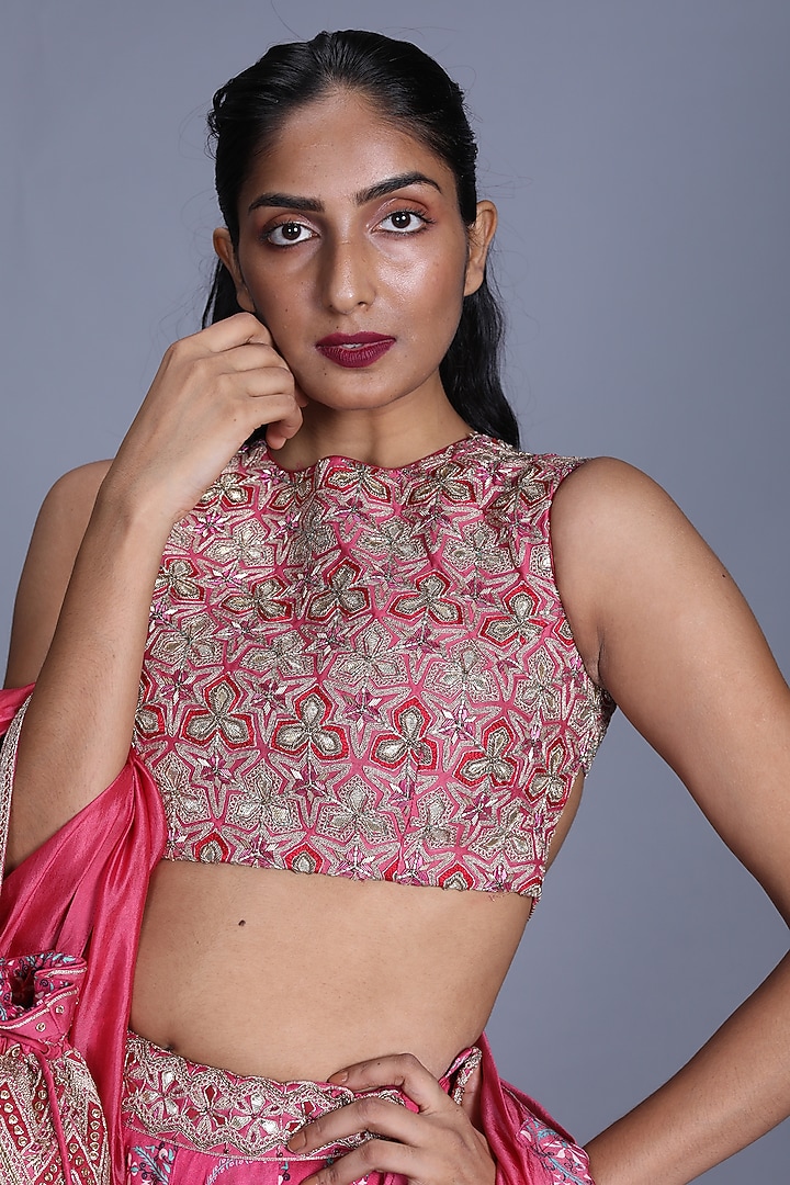Pink Printed & Embroidered Skirt Set by Punit Balana at Pernia's Pop Up Shop