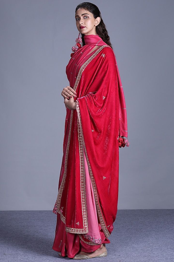Pink Printed Wedding Saree Set With Dupatta by Punit Balana at Pernia's Pop Up Shop