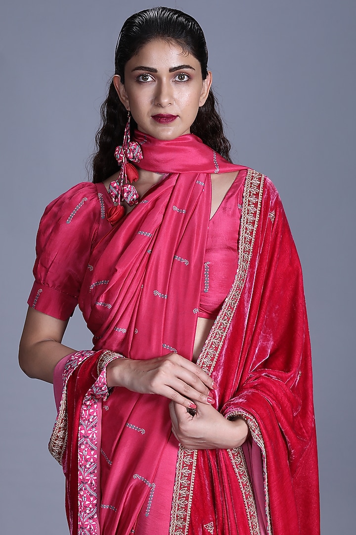 Pink Printed Wedding Saree Set With Dupatta by Punit Balana at Pernia's Pop Up Shop