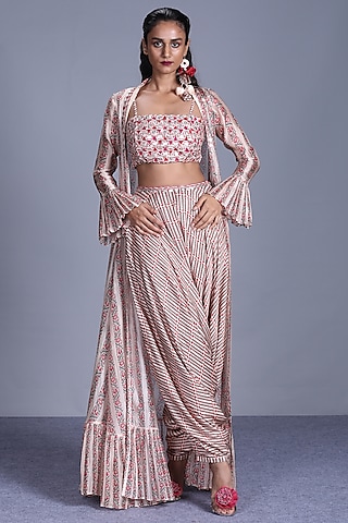 Cream Printed Dhoti Set by Punit Balana