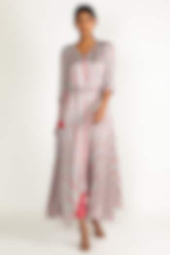 Grey Jump Dress With Cutwork Belt by Punit Balana