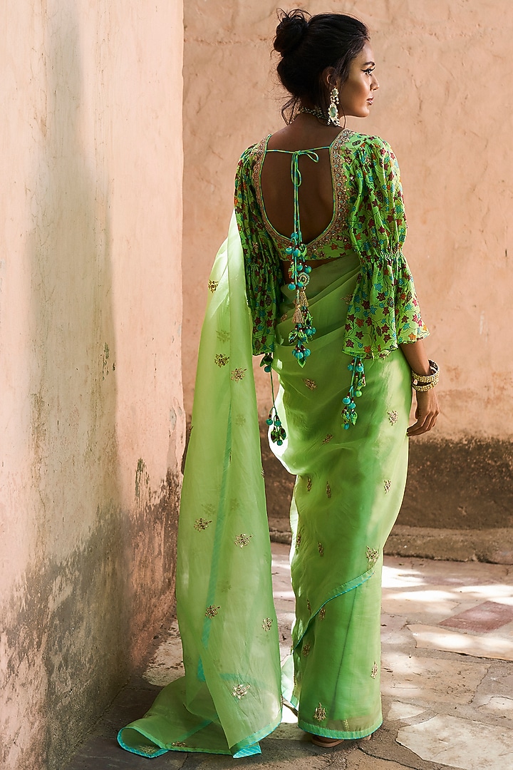 Lime Green Embroidered Wedding Saree Set by Punit Balana at Pernia's Pop Up Shop