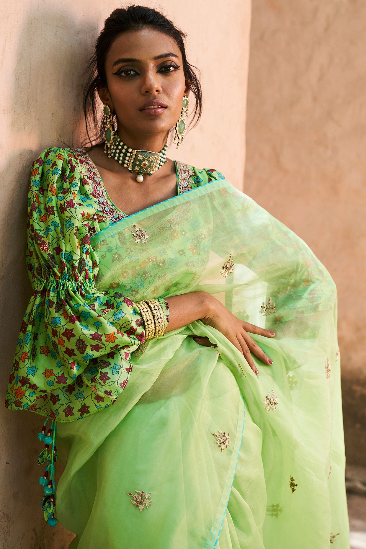 Lime Green Embroidered Saree Set Design by Punit Balana at Pernia's Pop Up  Shop 2024