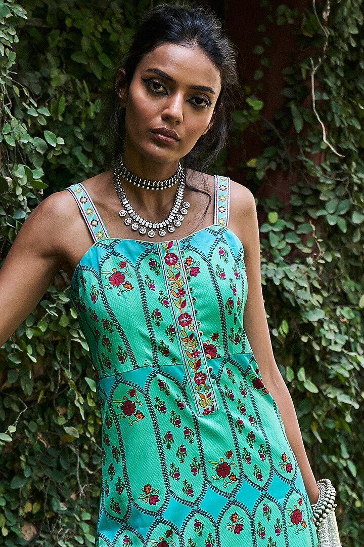Turquoise Satin Silk Wedding Sharara Set by Punit Balana at Pernia's Pop Up Shop