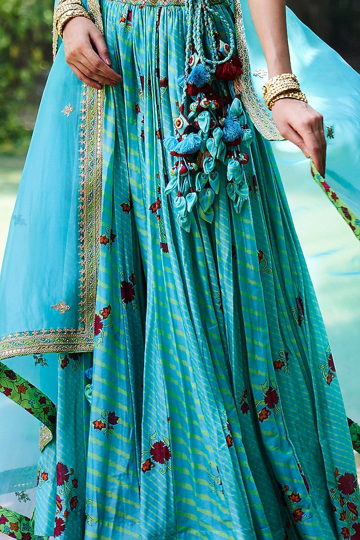 Turquoise Chanderi Silk Wedding Lehenga Set by Punit Balana at Pernia's Pop Up Shop