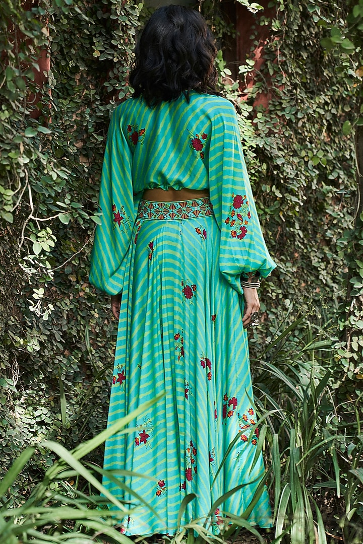 Turquoise Printed Skirt Set by Punit Balana at Pernia's Pop Up Shop