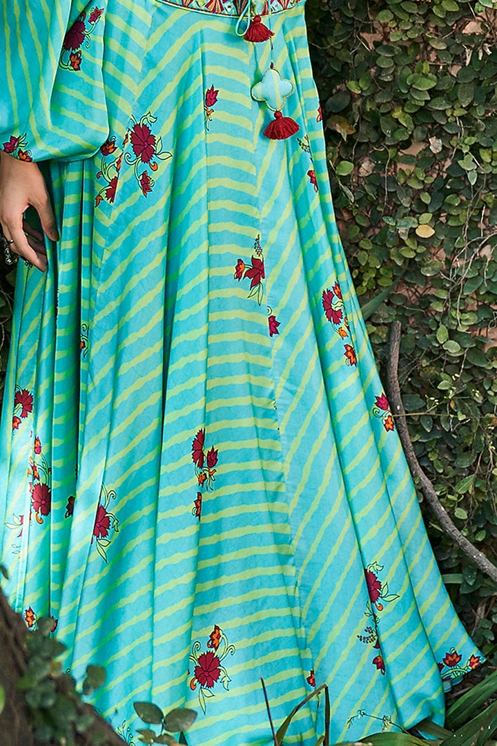 Turquoise Printed Skirt Set by Punit Balana at Pernia's Pop Up Shop