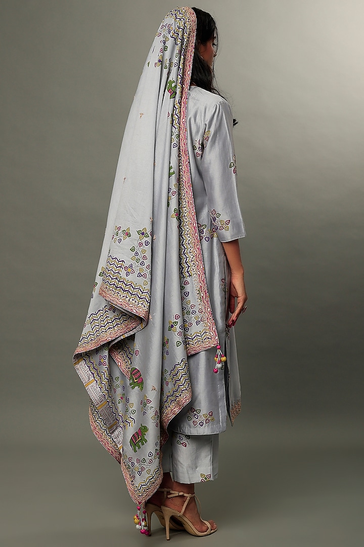 Grey Embroidered & Printed Kurta Set by Punit Balana at Pernia's Pop Up Shop