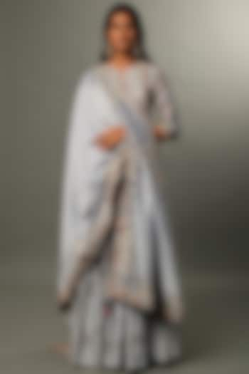 Grey Chanderi Silk & Organza Silk Sharara Set by Punit Balana