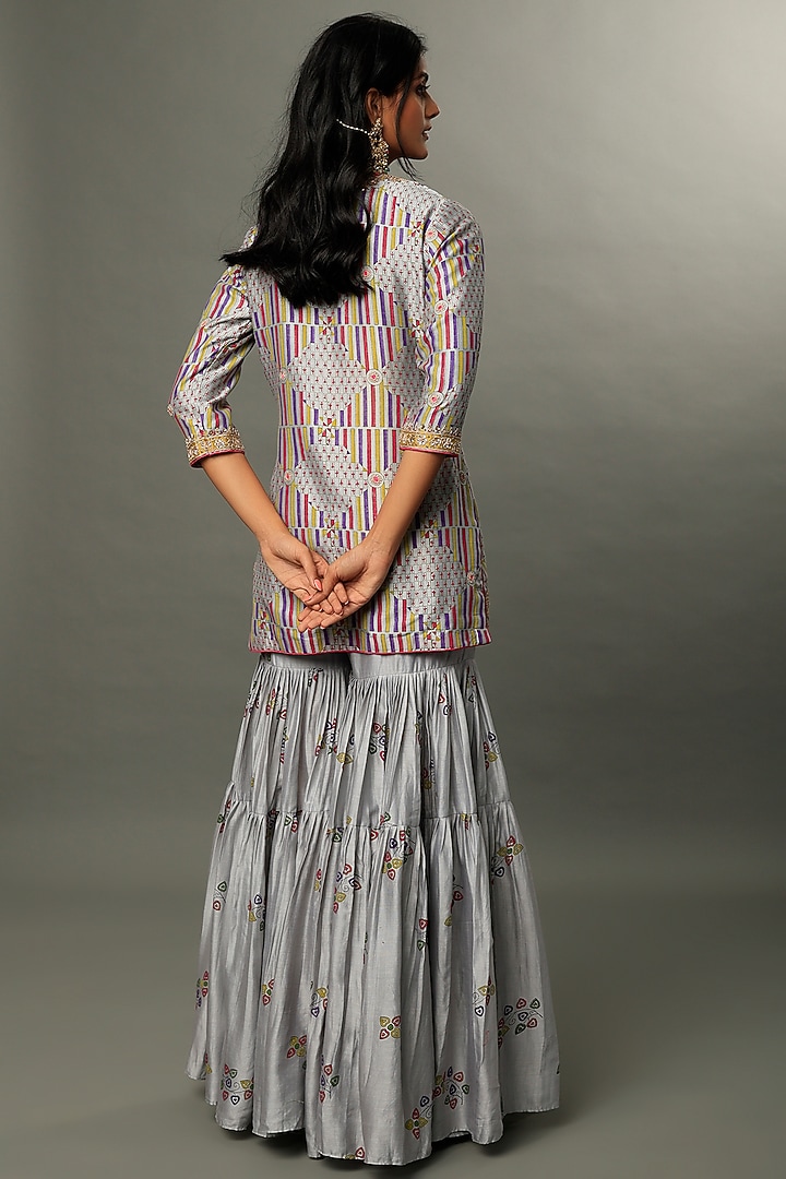 Grey Chanderi Silk & Organza Silk Wedding Sharara Set by Punit Balana at Pernia's Pop Up Shop