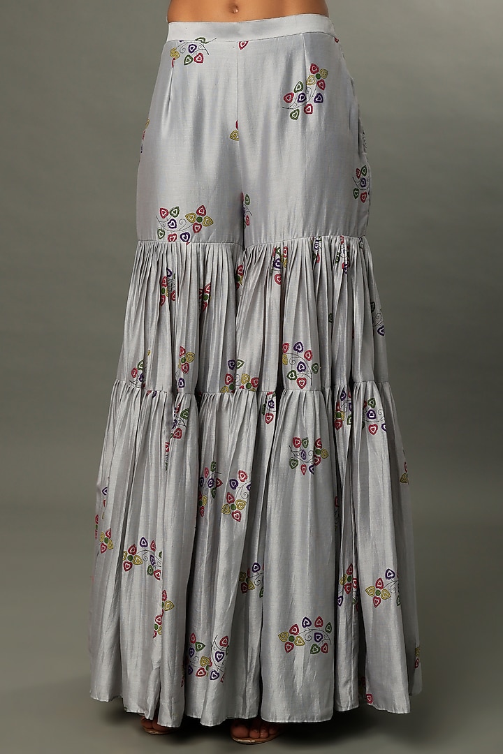 Grey Chanderi Silk & Organza Silk Wedding Sharara Set by Punit Balana at Pernia's Pop Up Shop