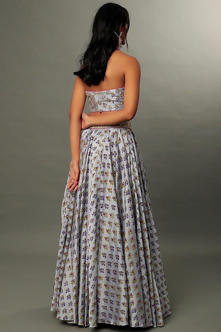 Grey Printed & Embroidered Wedding Lehenga Set by Punit Balana at Pernia's Pop Up Shop