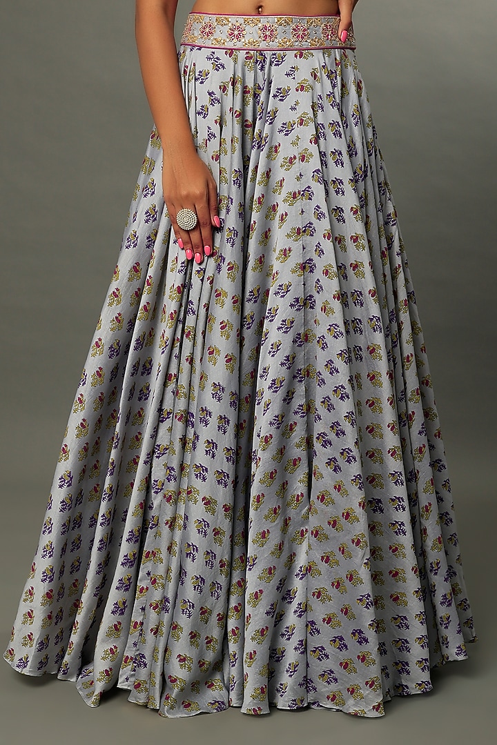 Grey Printed & Embroidered Wedding Lehenga Set by Punit Balana at Pernia's Pop Up Shop