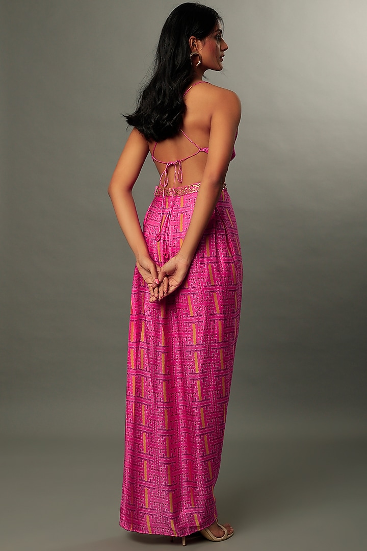 Fuchsia Printed Pleated Skirt Set by Punit Balana at Pernia's Pop Up Shop