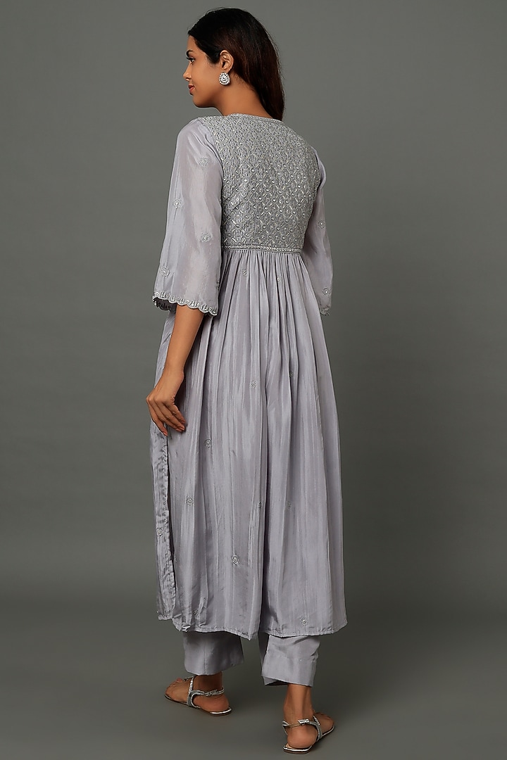 Grey Embroidered & Printed Kurta Set by Punit Balana at Pernia's Pop Up Shop