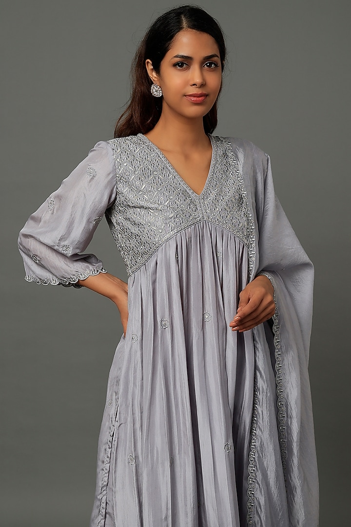 Grey Embroidered & Printed Kurta Set by Punit Balana at Pernia's Pop Up Shop
