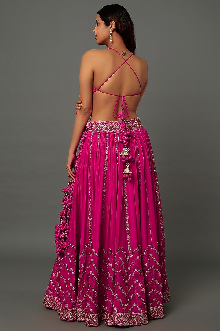 Fuchsia Pink Hand Embroidered Bridal Lehenga Set by Punit Balana at Pernia's Pop Up Shop